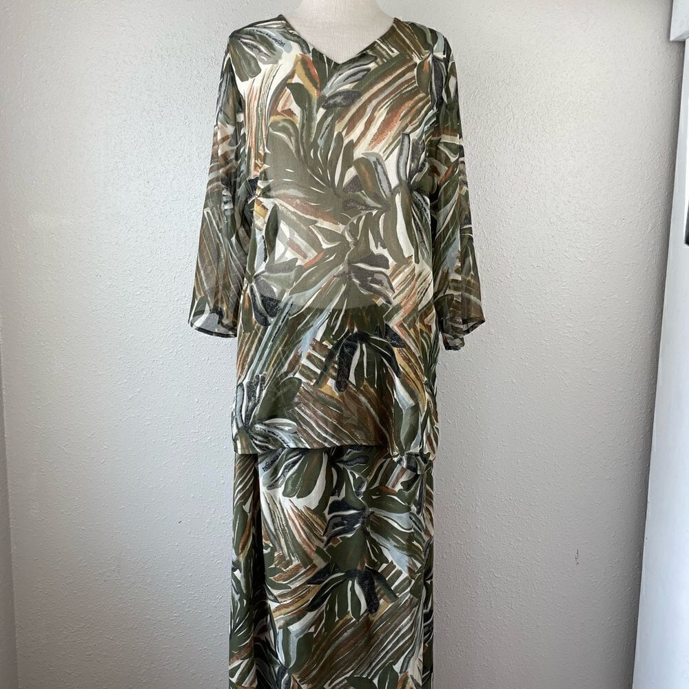 Half Moon Bay Matching Blouse Top and Midi Skirt Size XL EUC